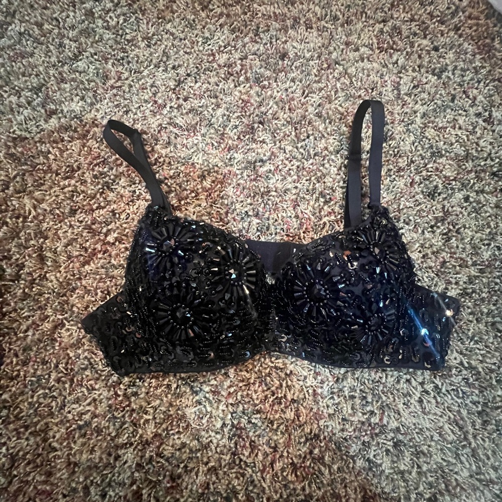Elegant Black Embellished Bra-34B